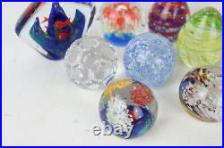 13pc Lot Blown Art Glass Paperweights Bear Bird Soccer Ball Controlled Bubble