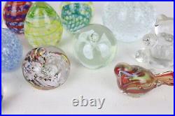 13pc Lot Blown Art Glass Paperweights Bear Bird Soccer Ball Controlled Bubble