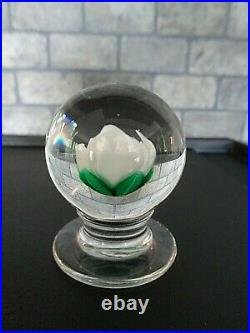 1960s FRANCIS WHITTEMORE Glass WHITE Crimp Rose Pedestal Paperweight