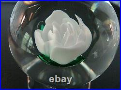 1960s FRANCIS WHITTEMORE Glass WHITE Crimp Rose Pedestal Paperweight