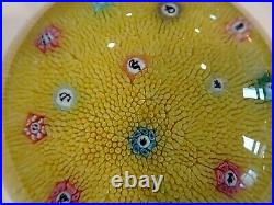 1968 Baccarat Crystal Yellow Zodiac Silhouette Millefiori Carpet Paperweight