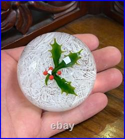 1971 Perthshire Art Glass Paperweight Holly Berry Christmas Latticino Lattice