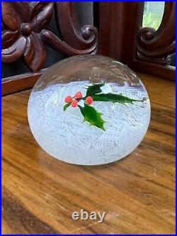 1971 Perthshire Art Glass Paperweight Holly Berry Christmas Latticino Lattice