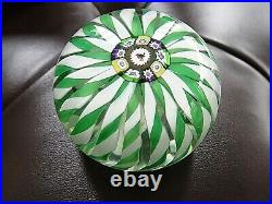 1974 Perthshire Glass CROWN Christmas Robin Cane Green White Paperweight LTD ED