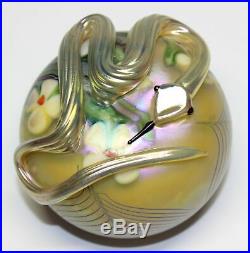 1977 Orient & Flume Snake & Flowers Pulled Feather Paperweight