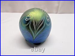 1977 Signed Vandermark Blue Iridescent Pulled Feather Paperweight