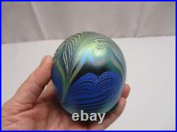 1977 Signed Vandermark Blue Iridescent Pulled Feather Paperweight