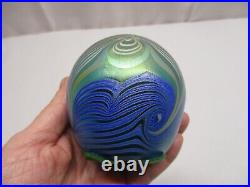 1977 Signed Vandermark Blue Iridescent Pulled Feather Paperweight