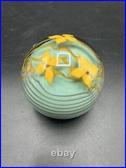 1978 Chris Buzzini Art Glass Yellow Flower Paperweight Bridgeton Studios
