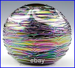1979 TERRY CRIDER Art Glass Paperweight IRIDESCENT THREADED PULLED FEATHER