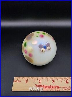 1980 Signed Lundberg Studios Salazar Butterfly Art Glass Iridescent Paperweight