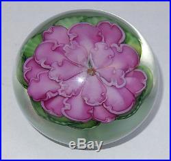1983 D. Salazar Pink Camellia Signed #D Lundberg Studios Art Glass Paperweight