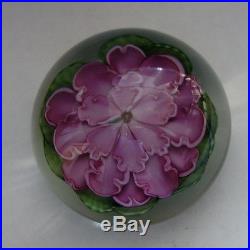 1983 D. Salazar Pink Camellia Signed #D Lundberg Studios Art Glass Paperweight