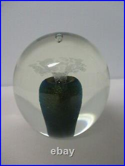 1985 Signed Robert W Stephan 3 1/2 Iridescent Dichroic Art Glass Paperweight