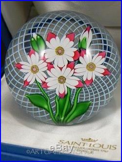 1985 St Louis France Art Glass PAPERWEIGHT FLOWER BOUQUET LATTICINO GROUND Box