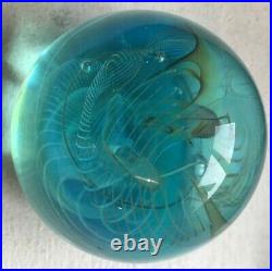 1986 Bill Slade Signed Art Glass Paperweight Aqua Blue