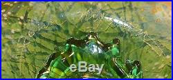 1992 John Nygren Signed Studio Art Glass Paperweight Green Tree Frog on Rock