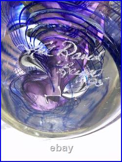 1995 Hal David Berger Purple Swirl Egg Art Glass Paperweight Sculpture 5.5 R