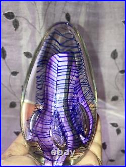 1995 Hal David Berger Purple Swirl Egg Art Glass Paperweight Sculpture 5.5 R