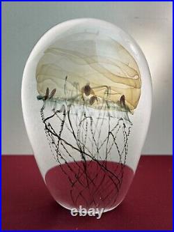 1996 Richard Satava Art Glass Moon Jellyfish 6.375 Sculpture Paperweight