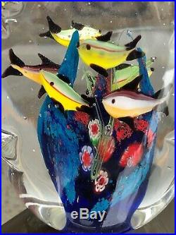 2 MURANO Art Glass AQUARIUMS Millefiori 7+9=16 fish Hand Blown Paperweight
