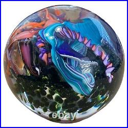 2004 Signed Hand Blown Art Glass Paperweight Ribbon Floral Adventurine