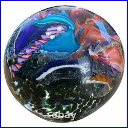 2004 Signed Hand Blown Art Glass Paperweight Ribbon Floral Adventurine