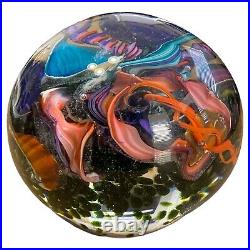 2004 Signed Hand Blown Art Glass Paperweight Ribbon Floral Adventurine