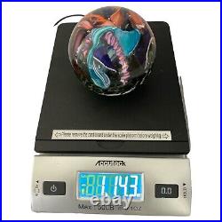 2004 Signed Hand Blown Art Glass Paperweight Ribbon Floral Adventurine