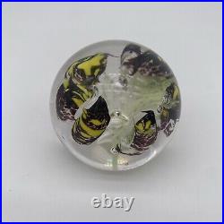 2008 Yellow & Purple Flower Art Glass Paperweight Signed J Katoriy