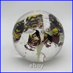 2008 Yellow & Purple Flower Art Glass Paperweight Signed J Katoriy