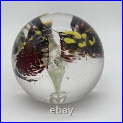 2008 Yellow & Purple Flower Art Glass Paperweight Signed J Katoriy