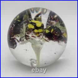 2008 Yellow & Purple Flower Art Glass Paperweight Signed J Katoriy