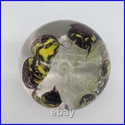 2008 Yellow & Purple Flower Art Glass Paperweight Signed J Katoriy