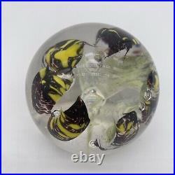 2008 Yellow & Purple Flower Art Glass Paperweight Signed J Katoriy