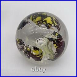 2008 Yellow & Purple Flower Art Glass Paperweight Signed J Katoriy