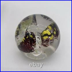 2008 Yellow & Purple Flower Art Glass Paperweight Signed J Katoriy