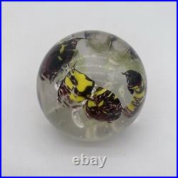 2008 Yellow & Purple Flower Art Glass Paperweight Signed J Katoriy