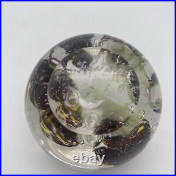 2008 Yellow & Purple Flower Art Glass Paperweight Signed J Katoriy