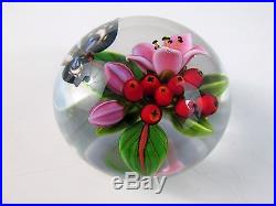 2010 COLIN RICHARDSON Art Glass PAPERWEIGHT-Flower/Berries/Butterflies