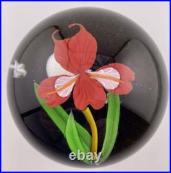 2022 MAYAUEL WARD Red Iris WithFull Moon/Stars on Iridescent Base Paperweight 3.2