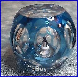 20th Century Perthshire Penguin Bubble Paperweight blue multifaceted 1975