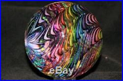 3.0 Diameter Colorful Rainbow Swirl Art Glass Paperweight from James Alloway