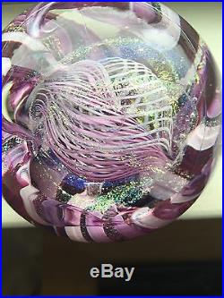 3 5/8 Purple Swirling Anemone Tentacles Dichroic Signed Art Glass Paperweight