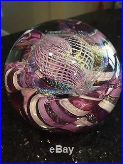 3 5/8 Purple Swirling Anemone Tentacles Dichroic Signed Art Glass Paperweight