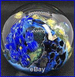 3 HEADY BORO GLASS 2005 JOSH SIMPSON INHABITED PLANET MARBLE PAPERWEIGHT With UFO