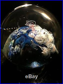 3 Josh Simpson Signed Inhabited Planet Art Glass Paperweight