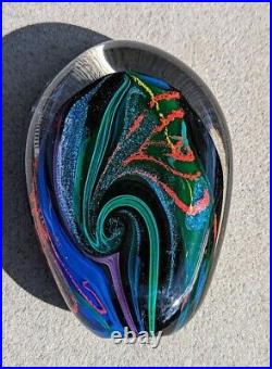 4 x 2.75 (Signed) Large Art Glass Dichroic Paperweight with Controlled Swirls