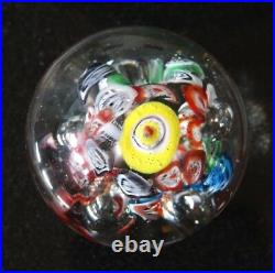 A Beautiful Vintage Art Glass Paperweight With Millefiori Slices And Bubbles
