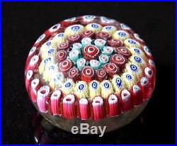 A Beautiful Vintage Murano Glass Paperweight With Red And Yellow Millefiori